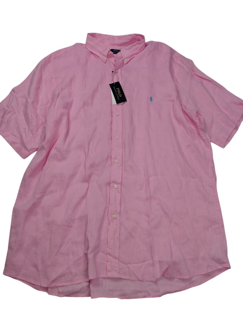 Polo Ralph Lauren 100% Pink Linen Short Sleeve Button-Down Shirt Size XXLT